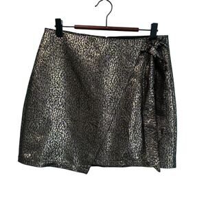 Express Metallic Leopard Black Gold Faux Wrap Mini Skirt Women's 6 NWT